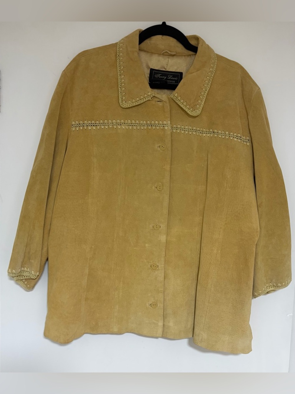 Terry Lewis Yellow 100% Leather Embroidered 3/4 Sleeve Women’s Jacket Size 2X